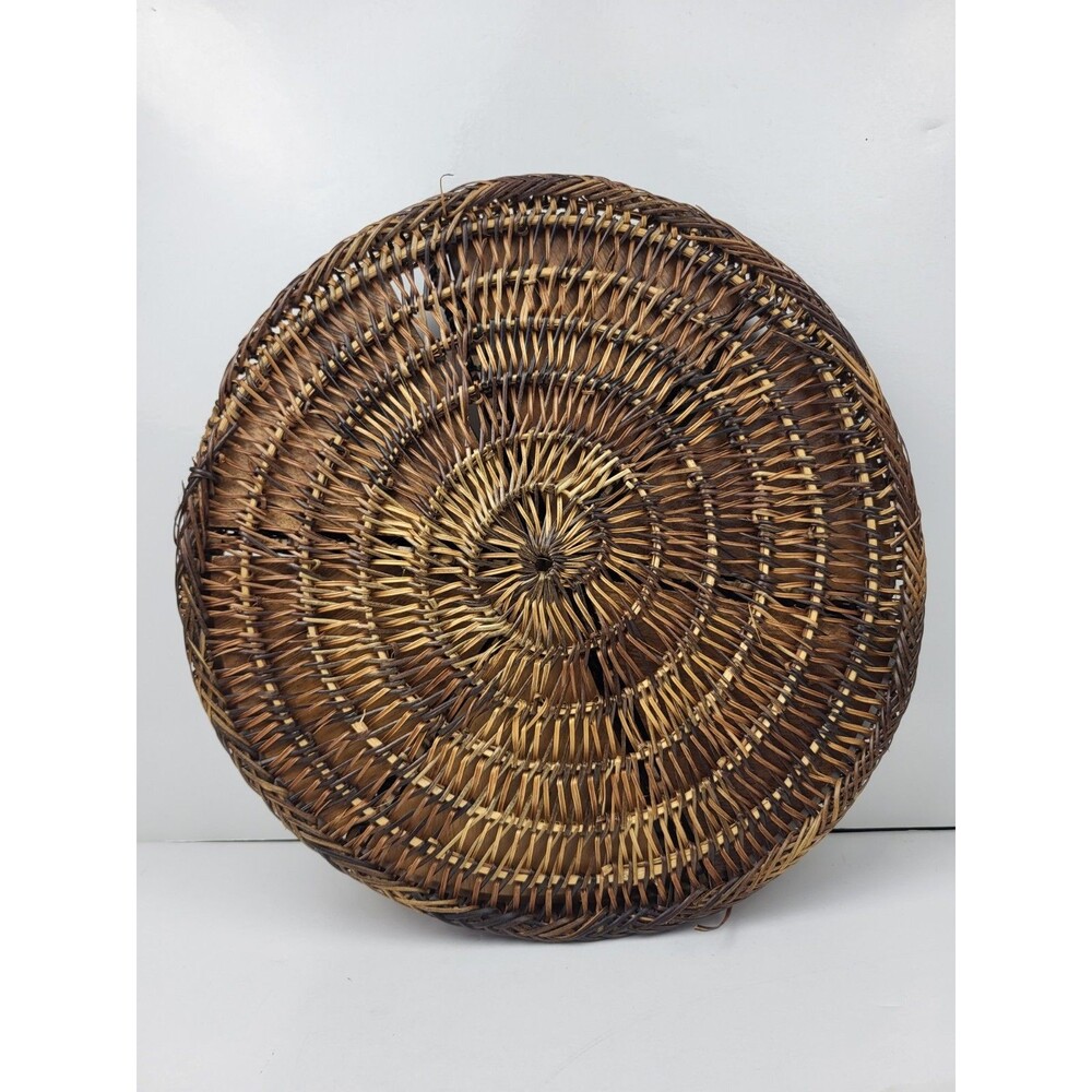 Vintage MCM Wood And Rattan Serving Platter Hand Crafted 12 Inch - Picture 6 of 7